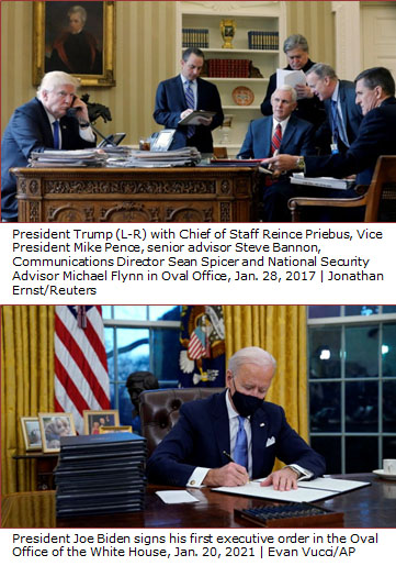 Trump and Biden at Resolute Desk