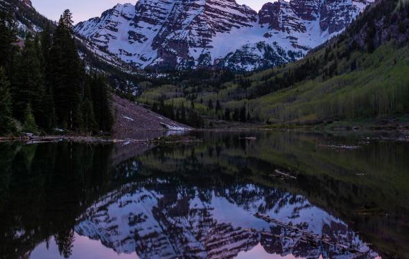 Mountain and lake at sunset