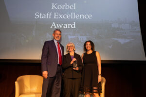 Rae Ann Bories-Easley receives the Korbel Staff Excellence Award